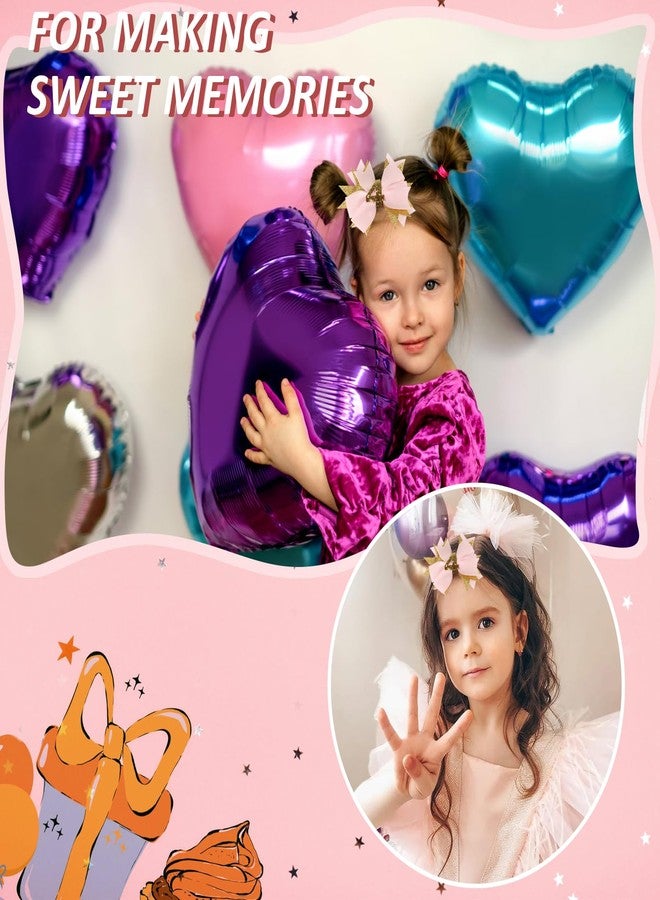 Vovii Sparkling Pink Fourth Birthday Hair Bow for Baby Girl 4th Birthday Decorations，Celebration Hair Accessories for Fourth Girls Party Supplies Outfit - Image 5